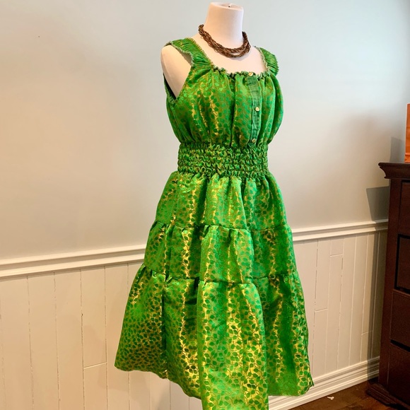 Beautiful vintage handmade green and gold dress - Picture 4 of 8